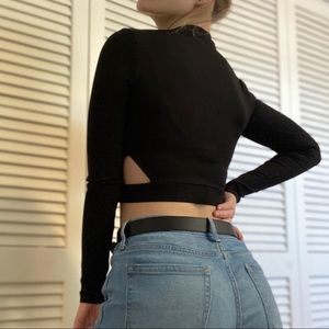 Forever 21 Ribbed Crop Top | Crew Neck | Side Slit | Long Sleeve